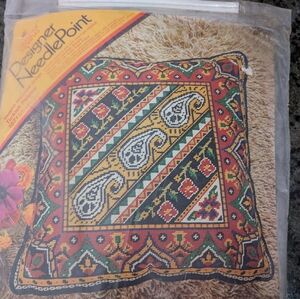 Designer Needlepoint Paisley Accent Pillow Cover - Multicolor